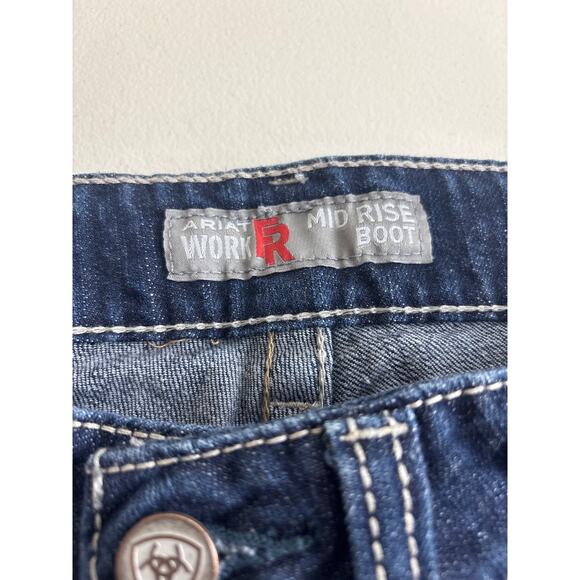 Ariat Fire Resistant Midrise Dark Blue Wash Bootcut Work Jeans Size 28 Short - Picture 5 of 15